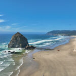 Th famous Haystack Rock in Cannon Beach, Oregon